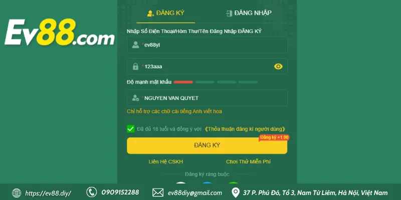 Nhấn nút “Đăng ký” để tạo tài khoản